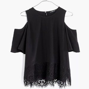 Madewell 100% silk cold shoulder top with lace trim
